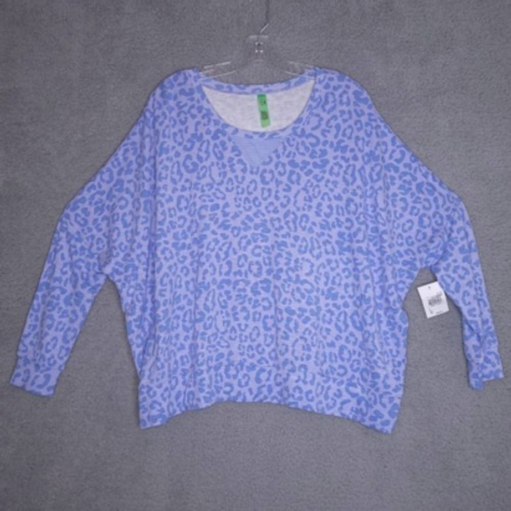 Honeydew Womens Sweatshirt Blue Cove Leopard Print Pullover Oversized S New